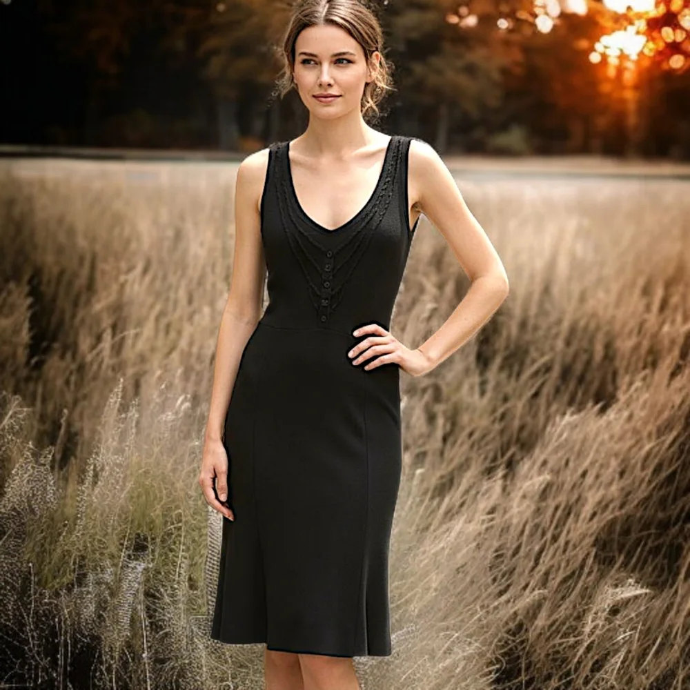 Moschino Beaded Party Dress Sz 6‎ S Cheap Chic Black Drop Waist Elegant LBD READ - Picture 12 of 16